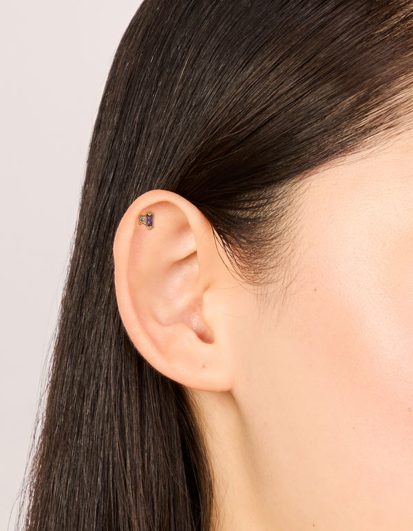 Gold Plated Surgical Steel Purple Rectangle Cubic Zirconia Single Flat Back Stud