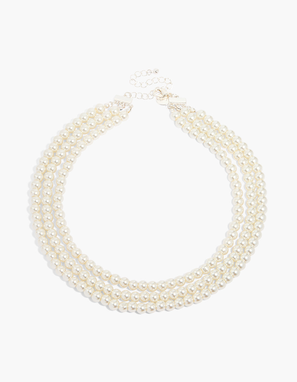 Silver Pearl Beaded Layered  Necklace