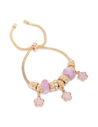 Gold Lilac Triple Flower Charm Toggle Bracelet - link has visual effect only