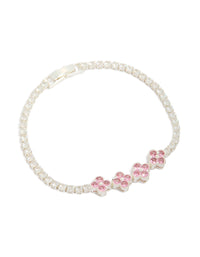 Pink Cubic Zirconia Clover Tennis Bracelet - link has visual effect only