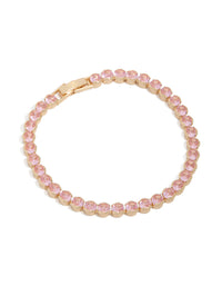 Pink Cubic Zirconia Round Stone Tennis Bracelet - link has visual effect only
