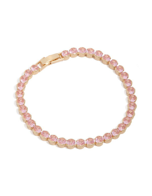 Pink Cubic Zirconia Round Stone Tennis Bracelet
