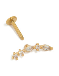 Featuring titanium construction, this crawler stud earring showcases marquise cut cubic zirconia in gold plated finish with flat back closure detail view - link has visual effect only