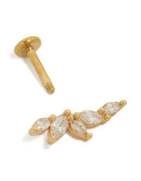 Detailed view of a gold plated titanium cubic zirconia fan crawler single flat back stud with statement styling post detail view - link has visual effect only
