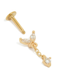 Featuring a gold plated titanium cubic zirconia fan chain single flat back stud with crystal and clear accent detail view - link has visual effect only
