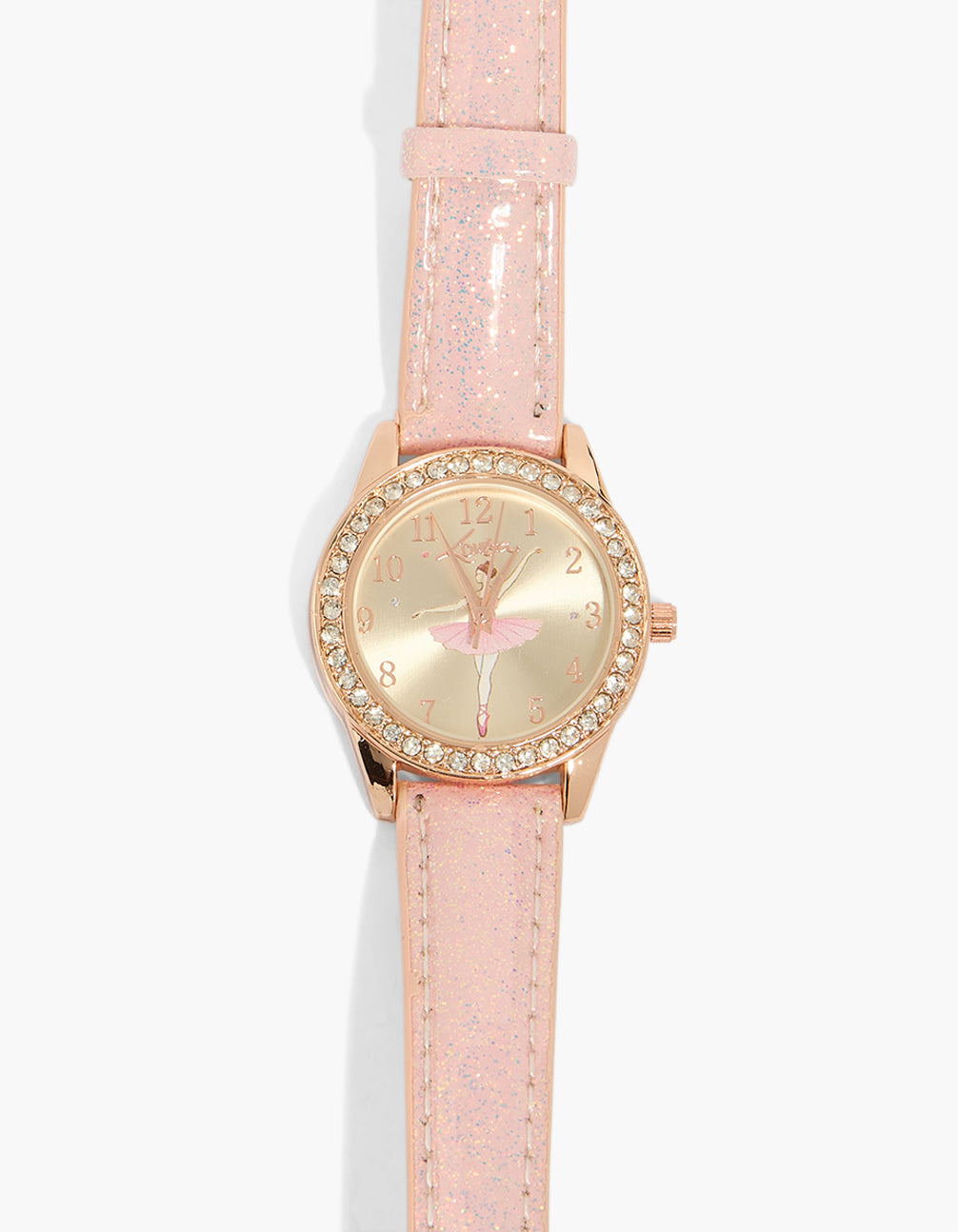 Kids Rose Gold PU Leather Diamante Ballerina Watch