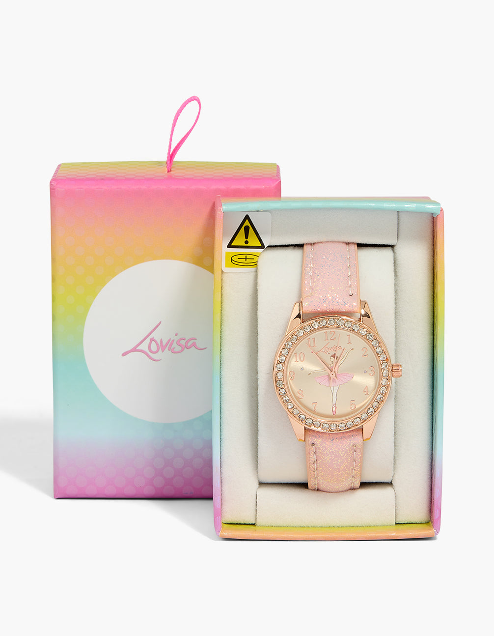 Kids Rose Gold PU Leather Diamante Ballerina Watch