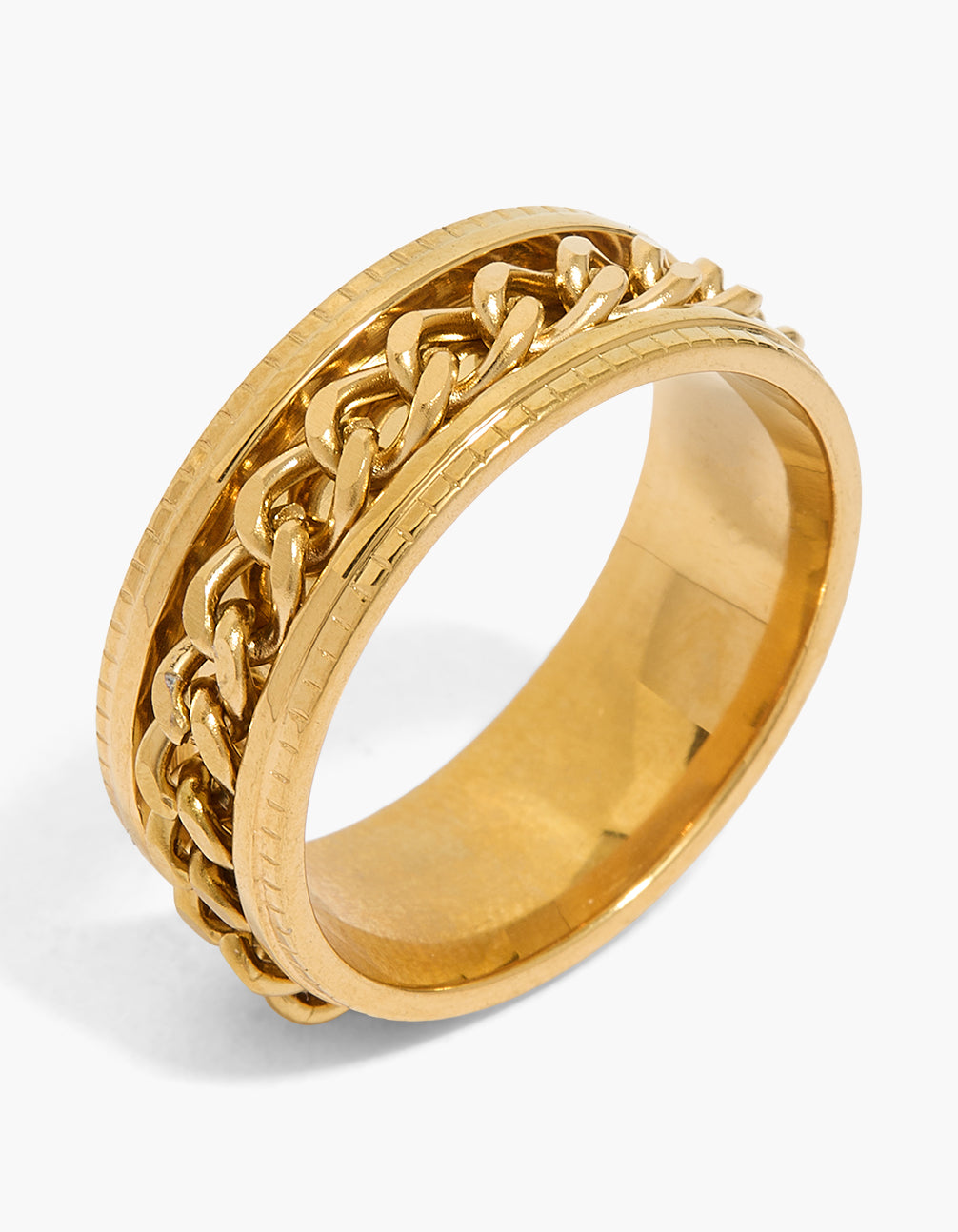 Mens Waterproof Gold Plated Stainless Steel Chain Detail Band Ring