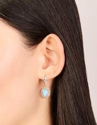 Gold Plated Blue Cubic Zirconia Oval Halo Drop Earrings - link has visual effect only