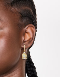 Gold Plated Cubic Zirconia Yellow Square Drop Huggie Earrings - link has visual effect only