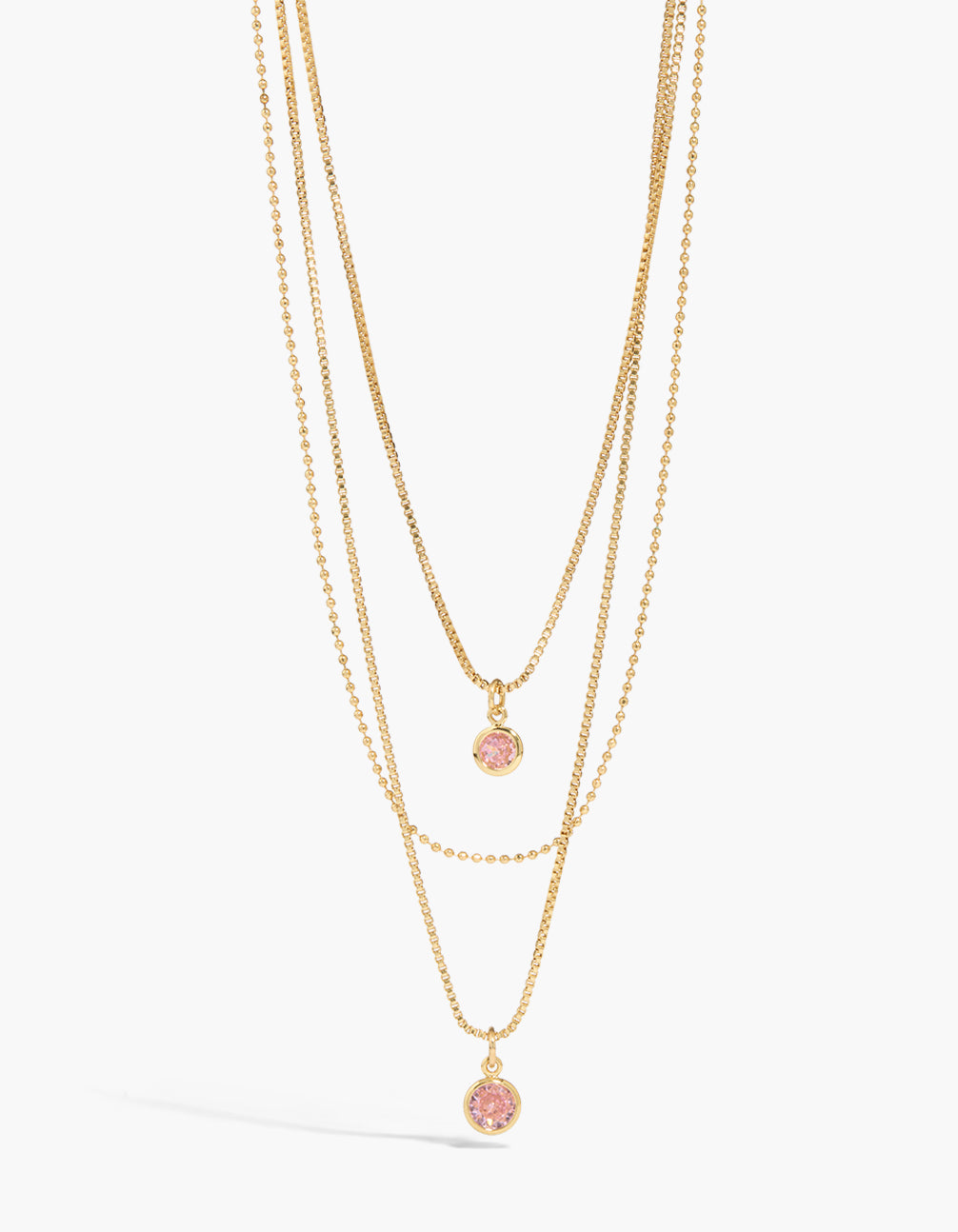 Gold Plated Pink Cubic Zirconia Layered Necklace