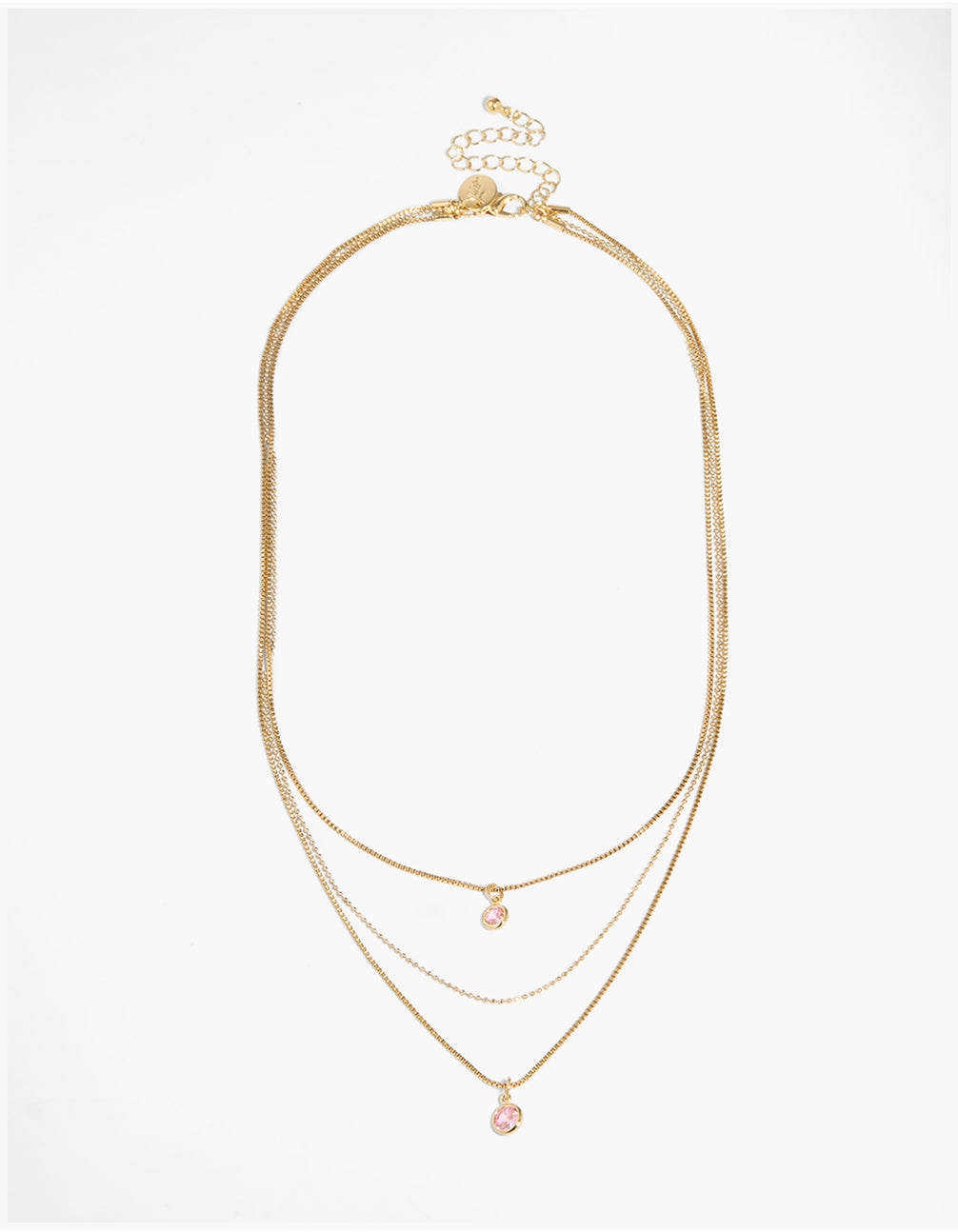 Gold Plated Pink Cubic Zirconia Layered Necklace