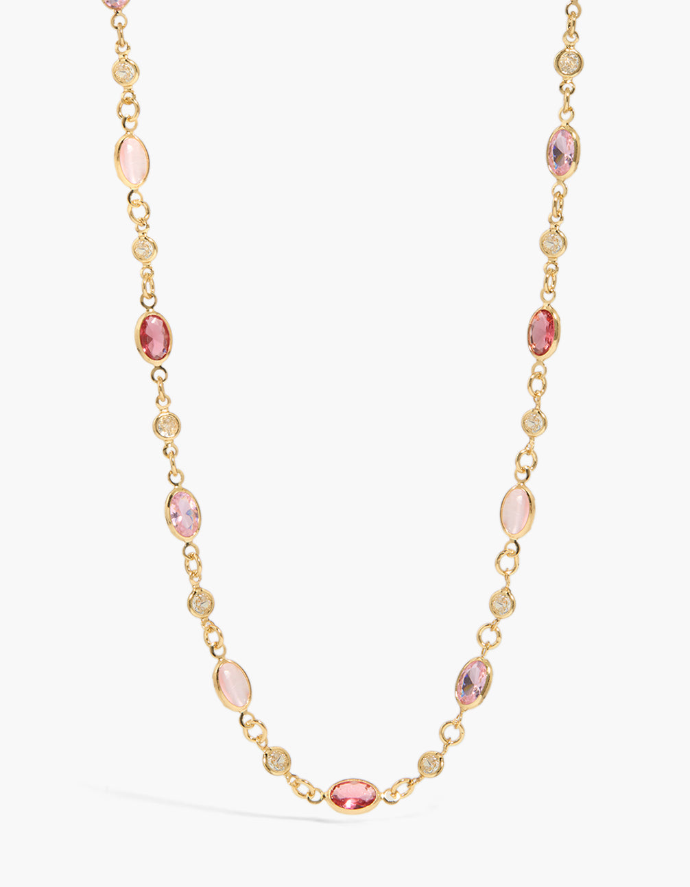 Gold Plated Pink Cubic Zirconia Ovals Necklace
