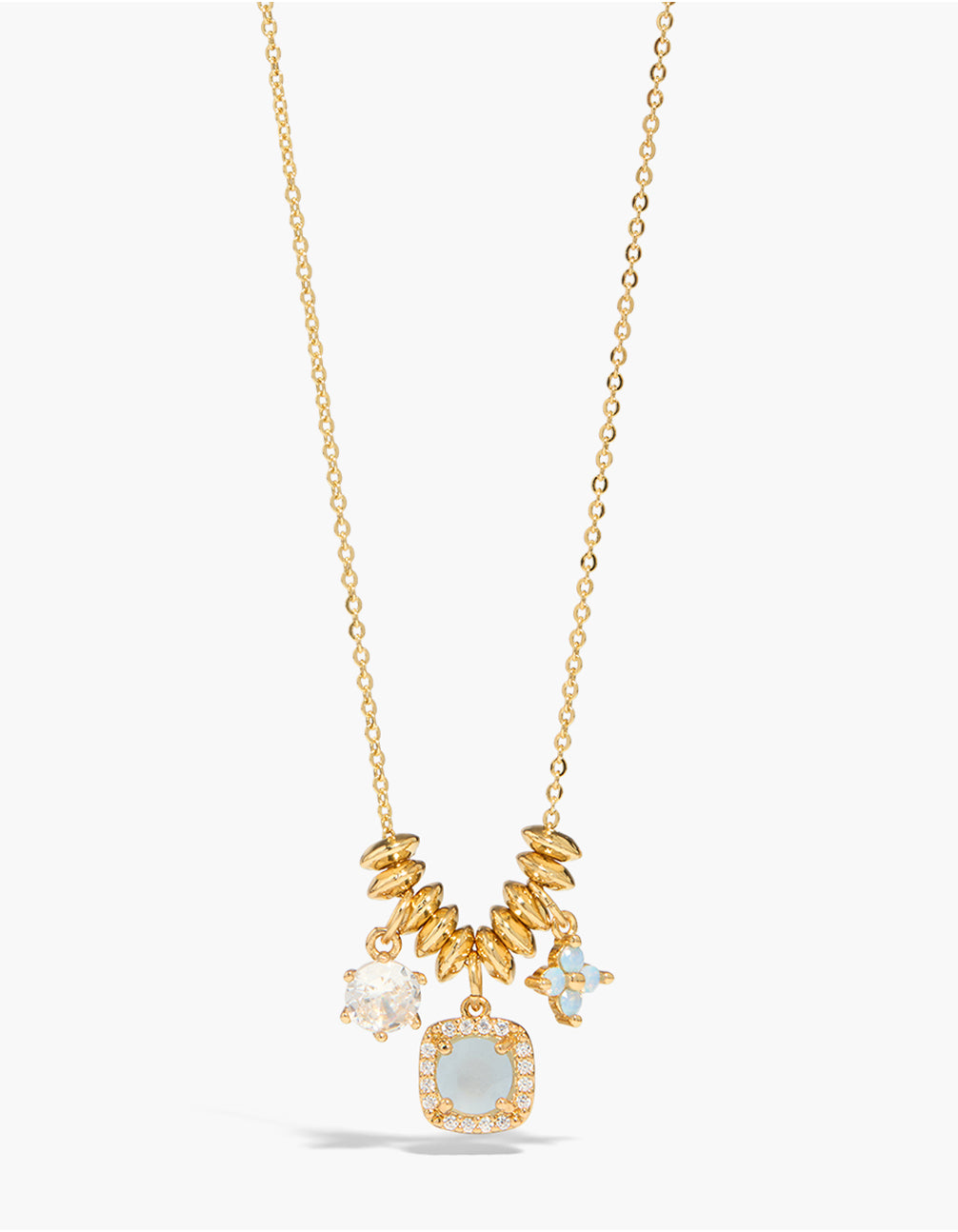 Gold Plated Multicoloured Cubic Zirconia Mix Charm Rondelle Necklace