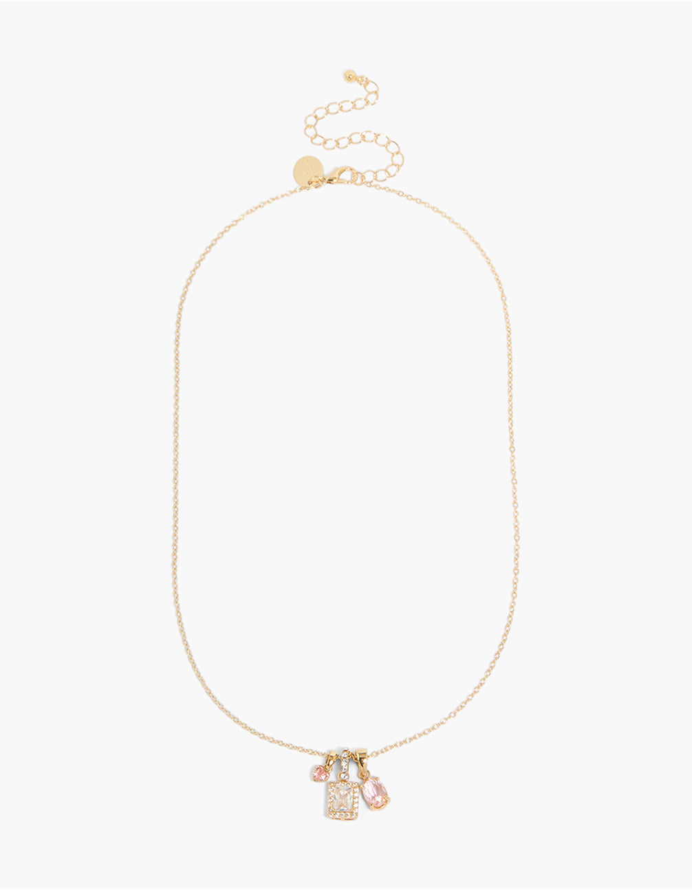 Gold Plated Multicoloured  Baguette & Heart Cubic Zirconia Multi Charm Necklace