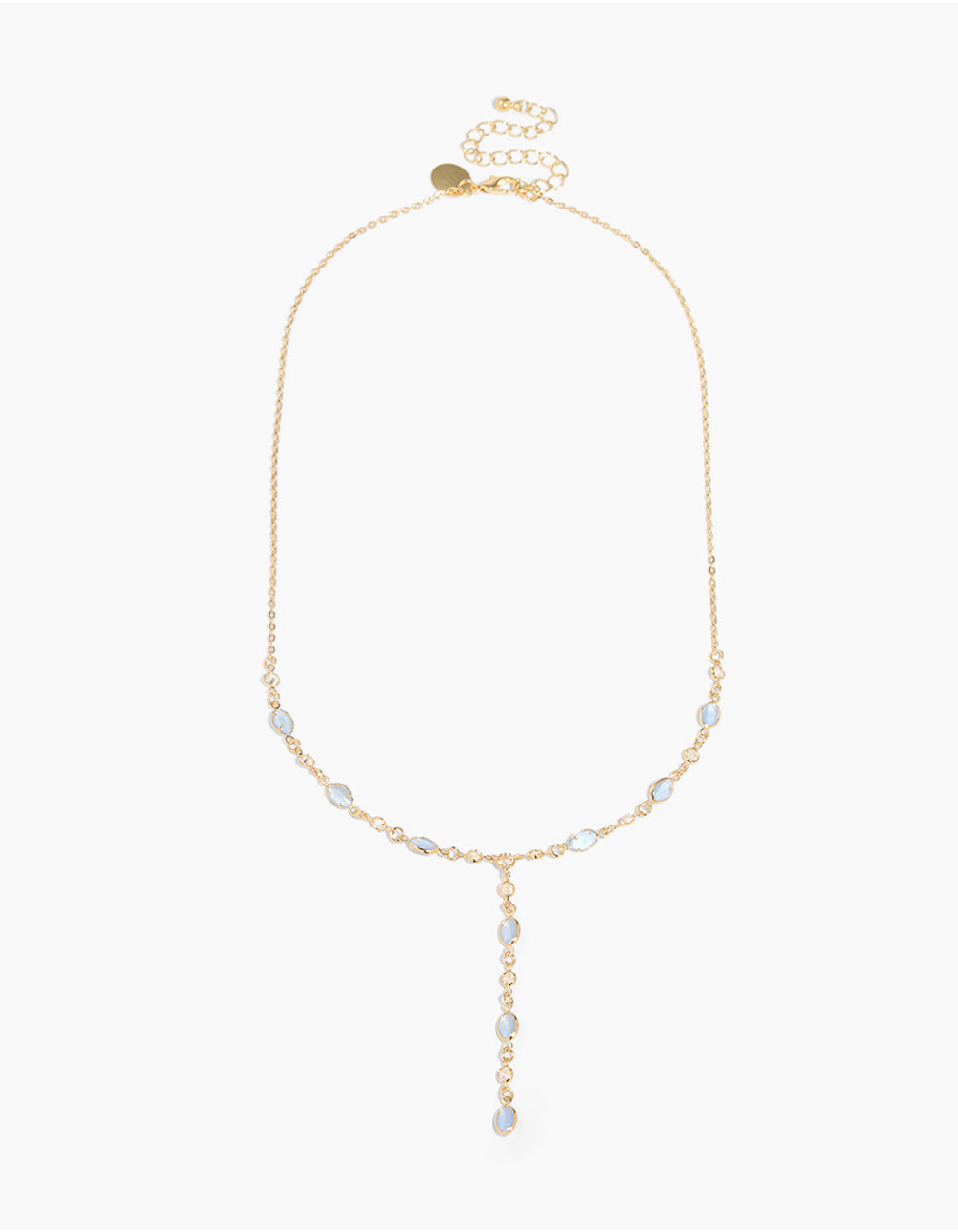 Gold Plated Blue Cubic Zirconia Alternating Y-Necklace