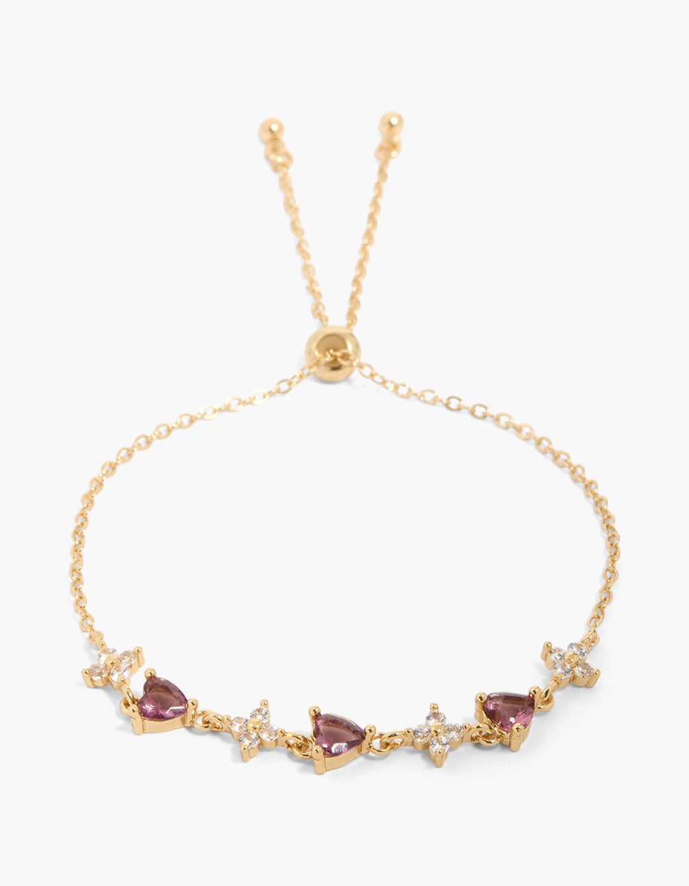 Gold Plated Purple Cubic Zirconia Flower Bracelet