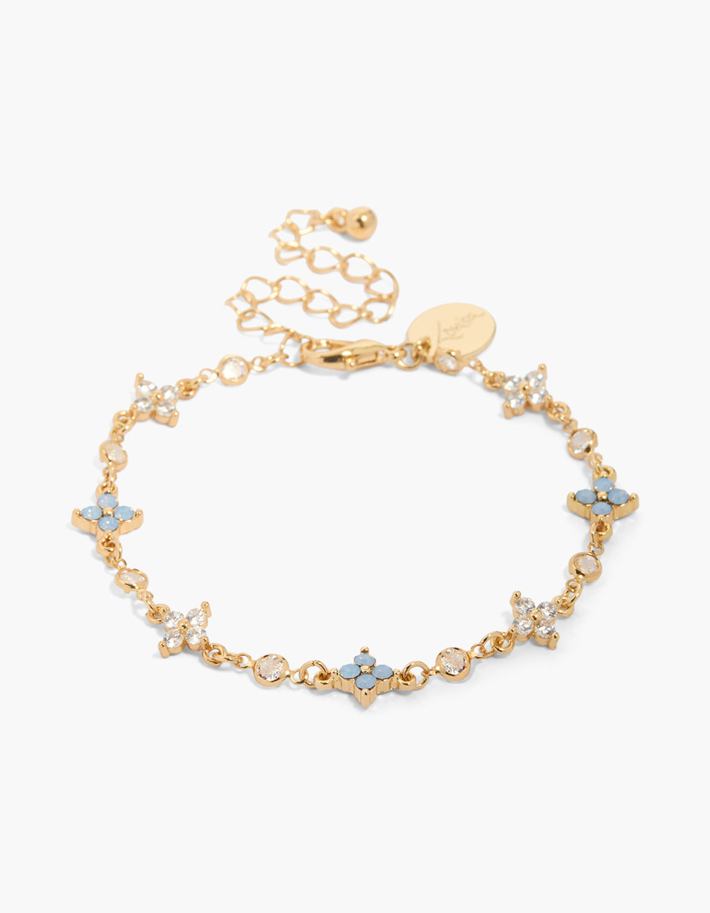 Gold Plated Cubic Zirconia & Blue Mini Flowers Bracelet