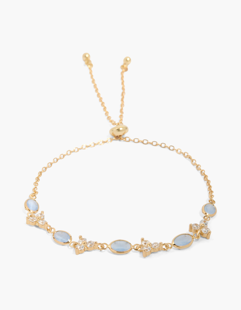 Gold Plated Blue Cubic Zirconia Triple Flower Toggle Bracelet