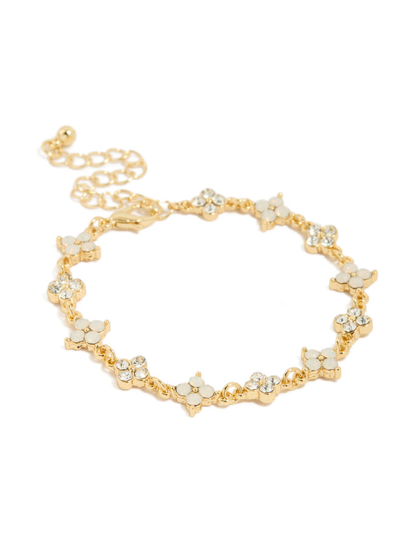 Gold Plated Ivory Cubic Zirconia Flower Bracelet