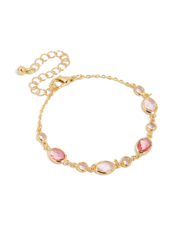 Gold Plated Mixed Pink Cubic Zirconia Oval Bracelet