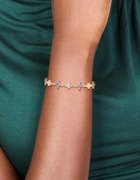 Gold Plated Lilac Cubic Zirconia Flower Bracelet - link has visual effect only