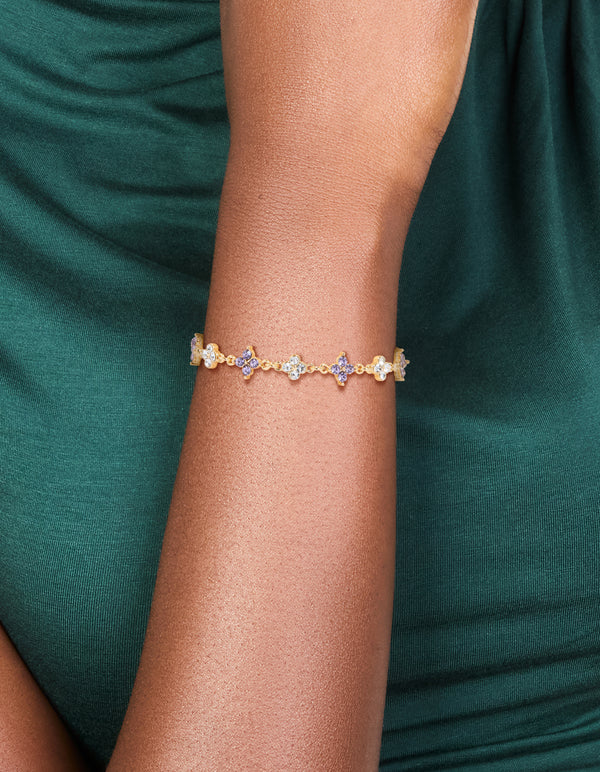 Gold Plated Lilac Cubic Zirconia Flower Bracelet