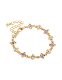 Gold Plated Lilac Cubic Zirconia Flower Bracelet - link has visual effect only
