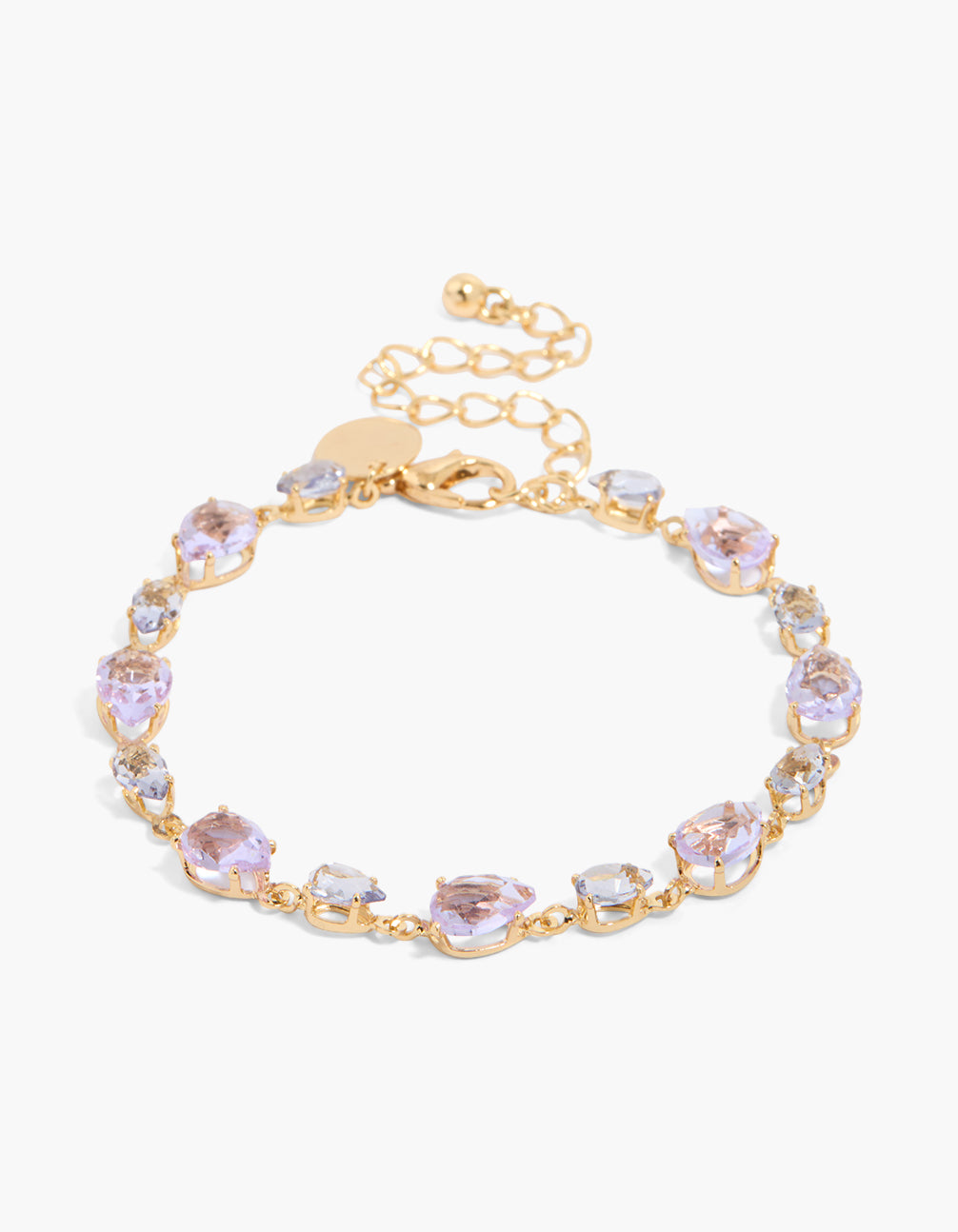 Gold Plated Mixed Lilac  Purple Cubic Zirconia Oval Bracelet