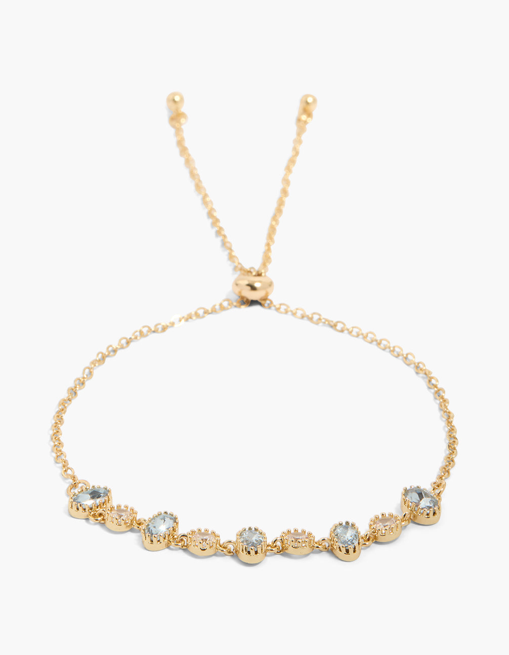 Gold Plated Blue Cubic Zirconia Oval & Round Toggle Bracelet