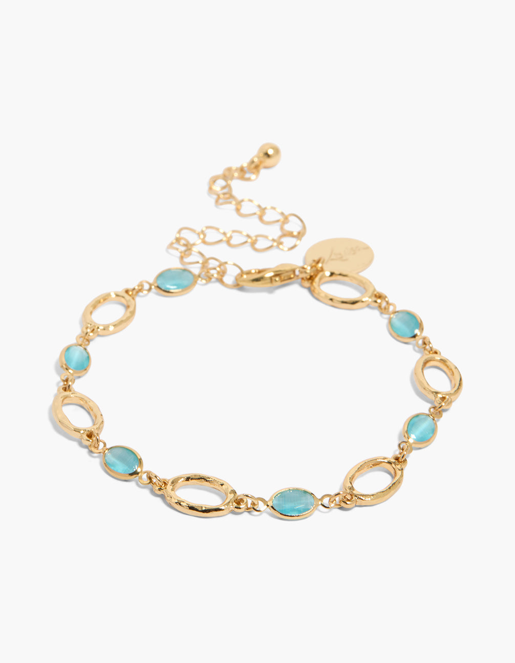 Gold Plated Blue Cubic Zirconias  Oval Outline Bracelet