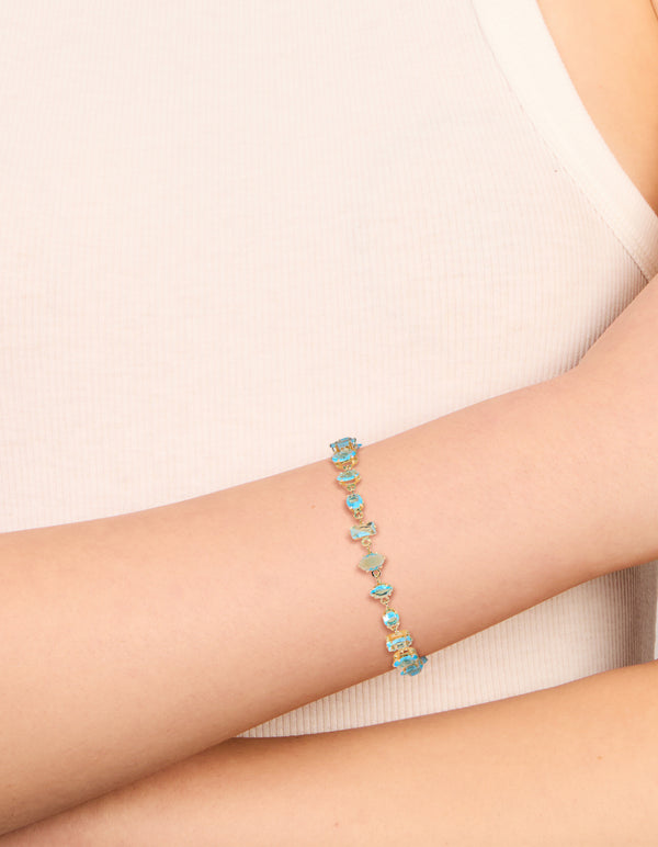Gold Plated Blue Large Multi Cut Cubic Zirconia Tennis Bracelet