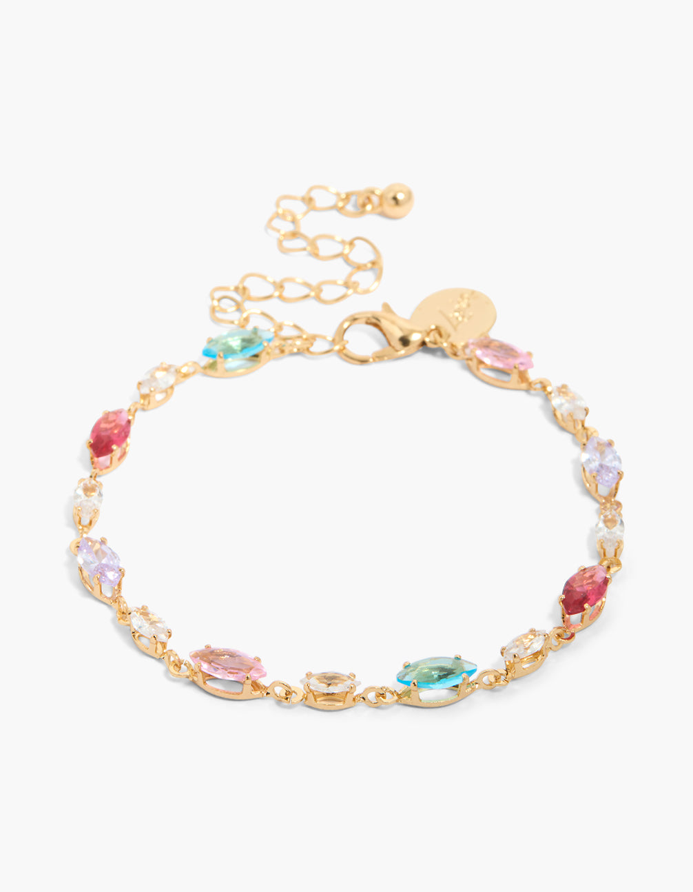 Gold Plated Mix Multicoloured Cubic Zirconia Ovals Bracelet