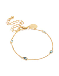 Gold Plated Blue Cubic Zirconia Teardrop Bracelet - link has visual effect only