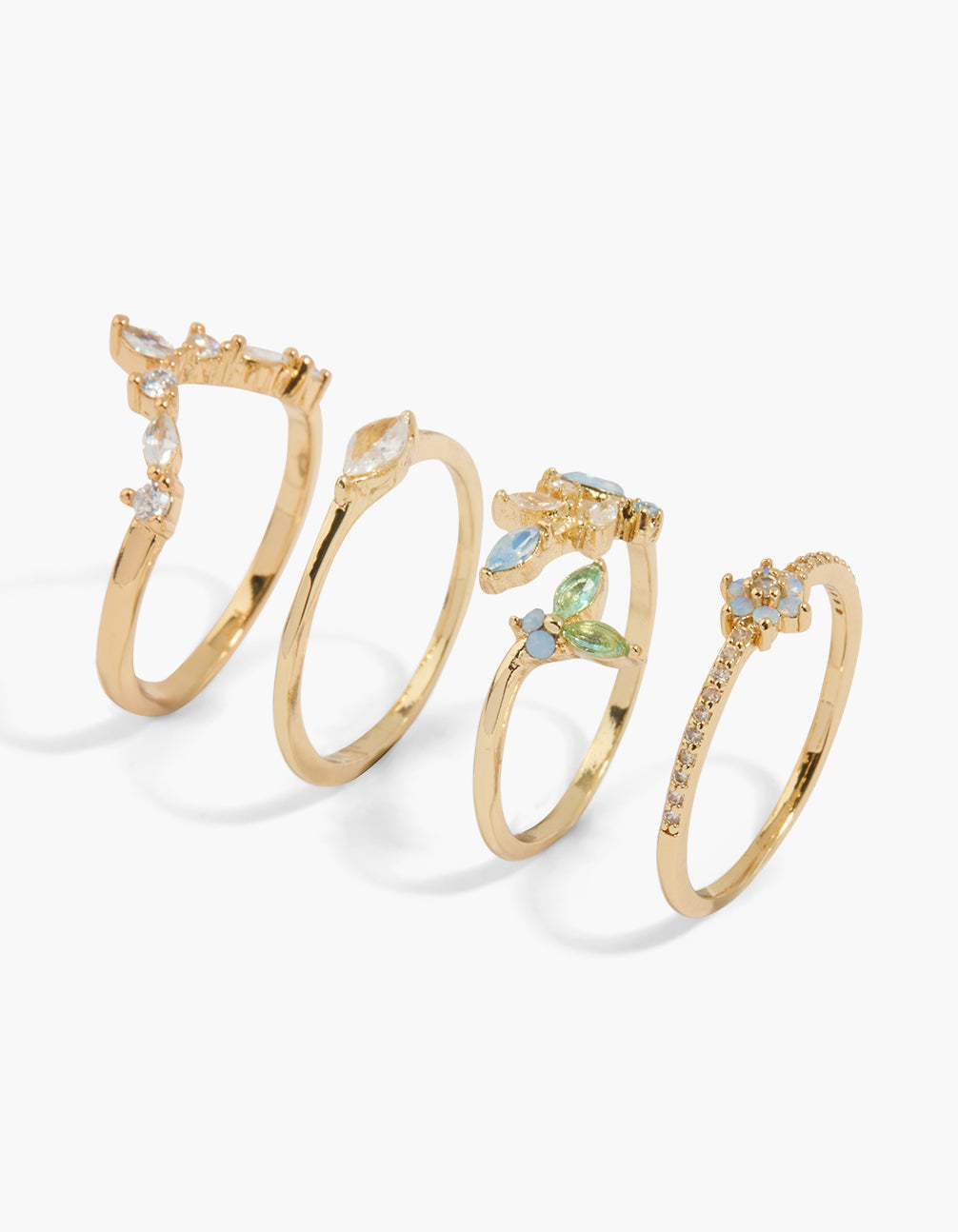 Gold Plated Multicoloured Cubic Zirconia  Butterfly & Flower Rings 4-Pack