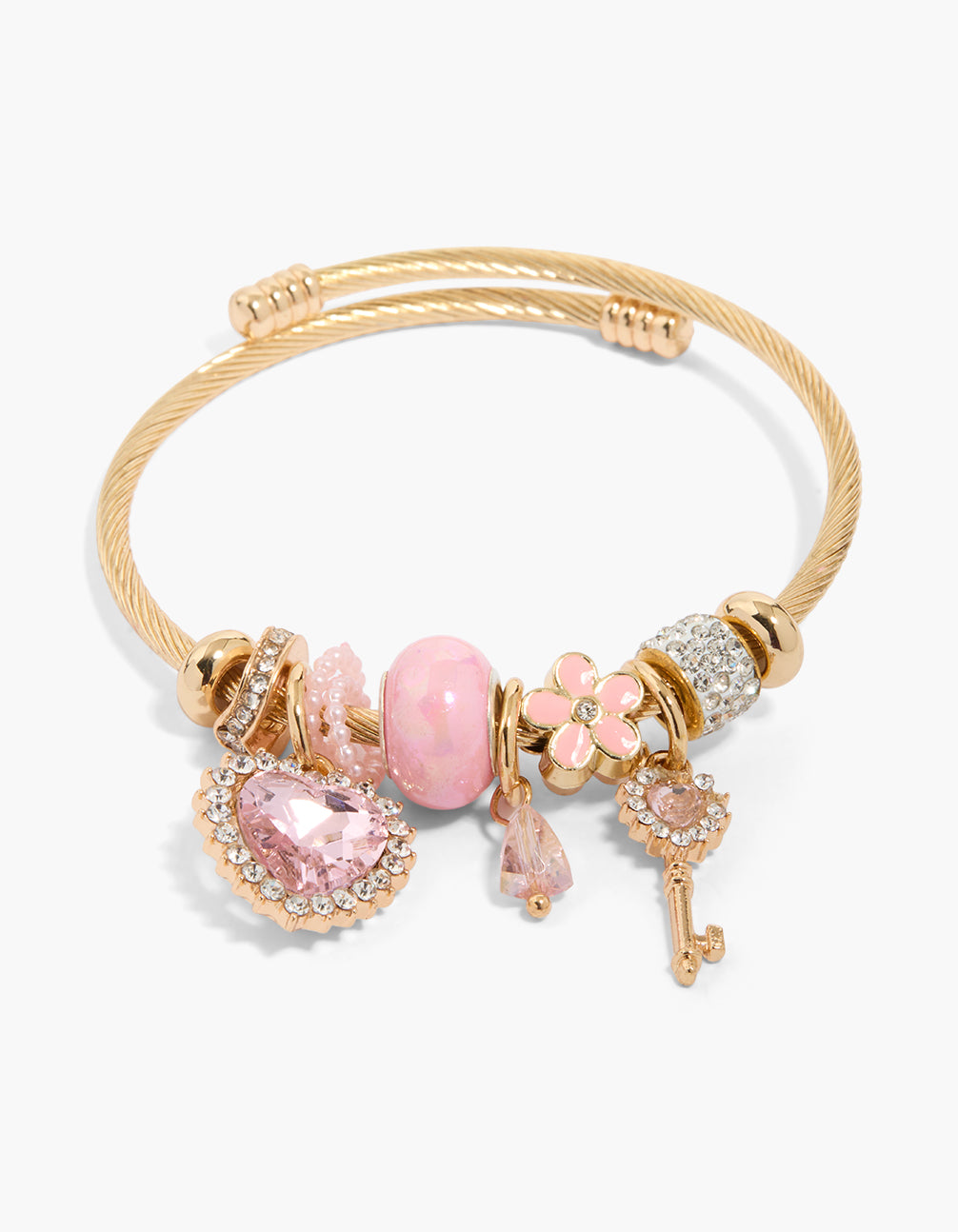 Gold Diamantes Heart & Key Charm Bracelet