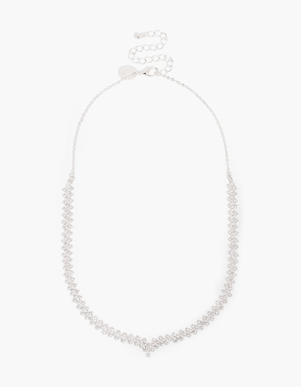 Silver Plated Cubic Zirconia Classic V-Shape Tennis Necklace