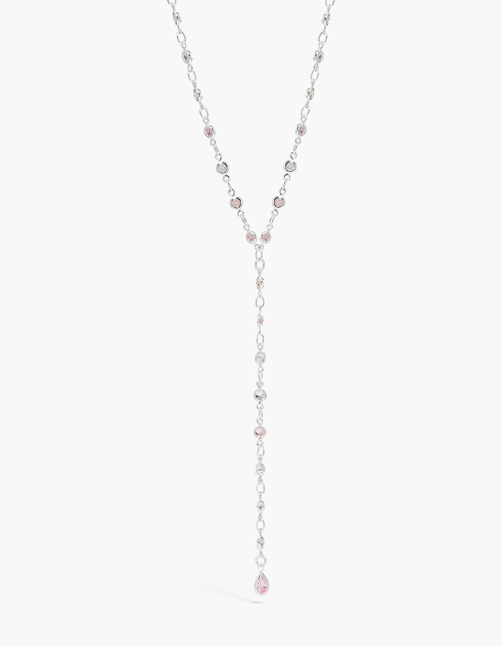 Silver Plated Cubic Zirconia Circle Details Y-Necklace