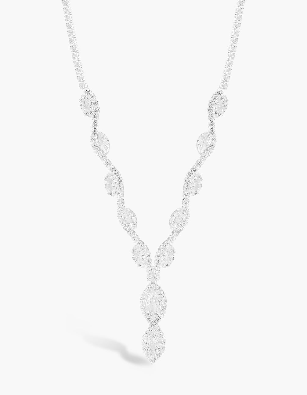 Silver Plated Cubic Zirconia Vines Marquise Y-Necklace