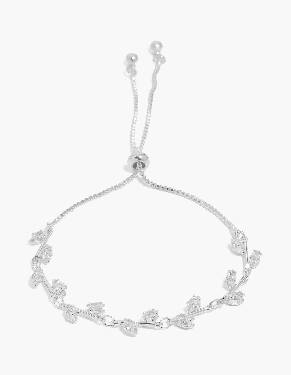 Silver Plated Cubic Zirconias Marquise Vine Toggle  Bracelet