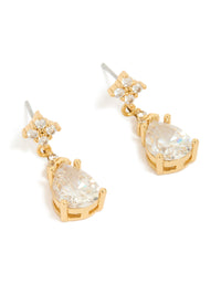 Stunning gold plated cubic zirconia floral teardrop earrings front view - link has visual effect only