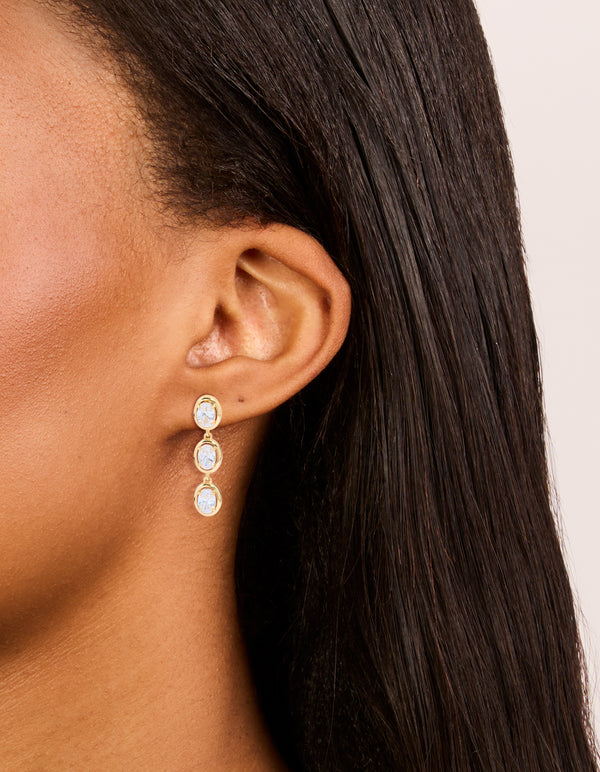 Gold Plated Cubic Zirconia Trio Oval Drop Earrings