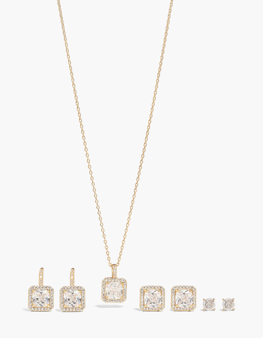 Gold Plated Cubic Zirconia Earrings & Necklace Set