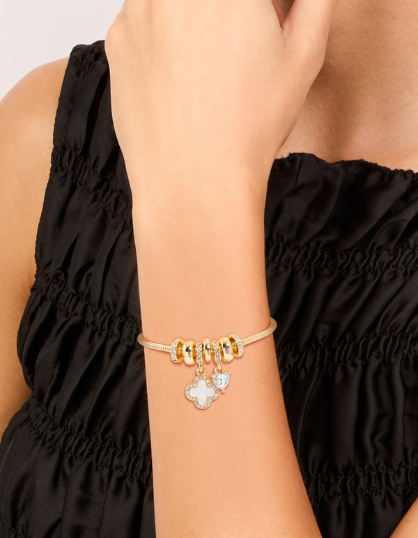 Gold Plated Cubic Zirconia Flower & Heart Toggle Bracelet