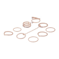 Rose Gold Rings With Knuckle Chain Link 8-Pack - link has visual effect only