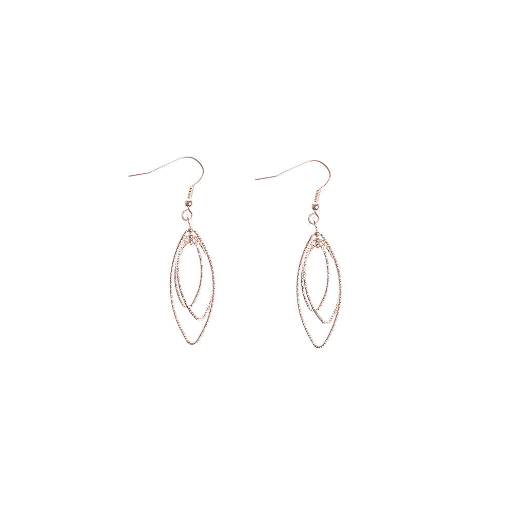 Rose Gold Triple Diamond Cut Navette Drop Earrings