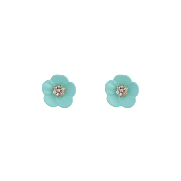 Teal Flower Diamante Stud Earrings