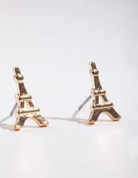 Gold Mini Eiffel Tower Stud Earrings - link has visual effect only