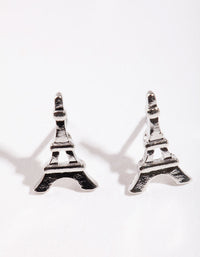 Rhodium Mini Eiffel Tower Stud Earrings - link has visual effect only