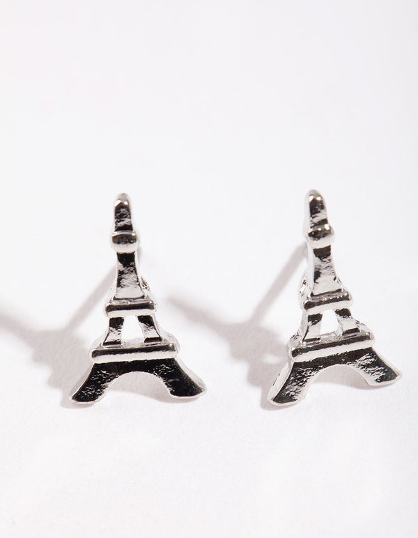 Rhodium Mini Eiffel Tower Stud Earrings